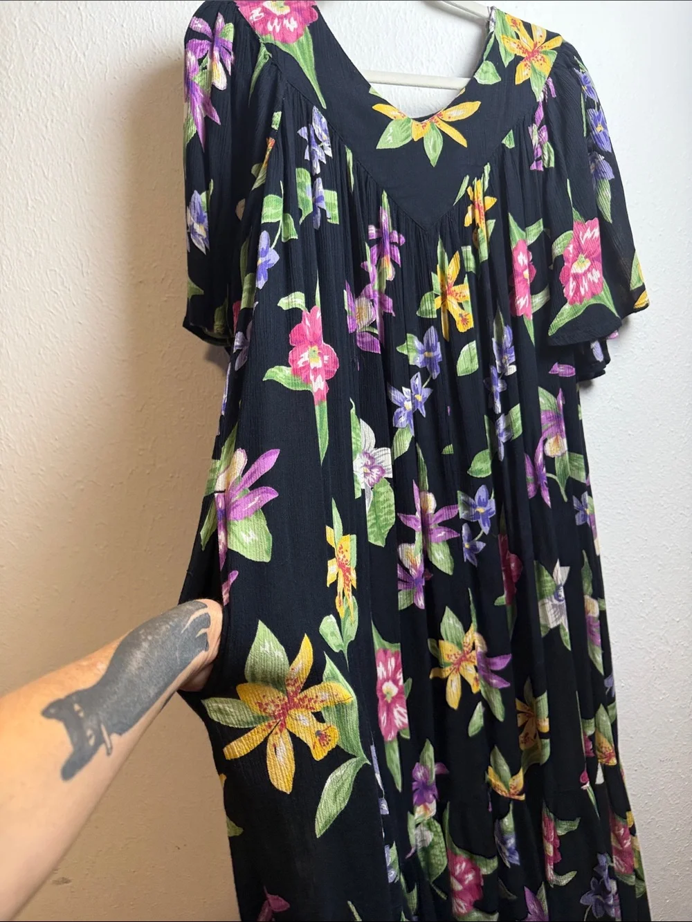 Bechamel Black Maxi Dress with Multicolor Floral Print